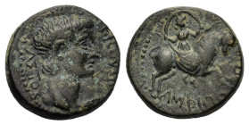 Tiberius (14-37). Macedon, Amphipolis. Æ (21mm, 8.40g). Bare head r. R/ Artemis Tauropolous riding bull r. RPC I 1631. VF