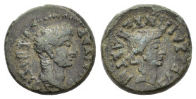 Tiberius and Livia (14-37). Macedon, Edessa. Æ (22mm, 8.00g). Bare head of Tiberius r. R/ Bare head of Livia r. RPC 1525; SNG ANS 256. Near VF