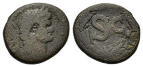 Domitian (81-96). Seleucis and Pieria, Antioch. Æ (26mm, 13.20g). Laureate head r.; c/m: AVG?. R/ Large SC, Є below; all within wreath. RPC II 2022e. ...