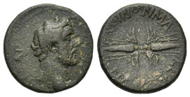 Antoninus Pius (138-161). Koinon of Macedon. Æ (24.5mm, 11.50g). Bare head r. R/ Winged thunderbolt. RPC IV.1 online 5017 (temporary). Good Fine