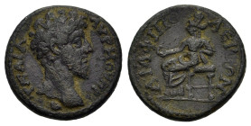 Lucius Verus (161-169). Macedon, Amphipolis. Æ (23.5mm, 8.30g). Bare head r. R/ Tyche seated l., holding patera. RPC IV.1 online 6618 (temporary). Nea...