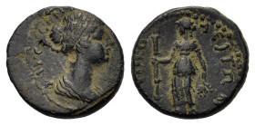 Faustina Junior (Augusta, 161-180). Macedon, Amphipolis. Æ (18mm, 4.90g). Draped bust r. R/ Turreted Artemis Tauropolos standing l., holding long torc...