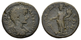 Caracalla (198-217). Phrygia, Laodicea. Æ (24.5mm, 7.30g). Laureate, draped and cuirassed bust r. R/ Tyche standing l., holding rudder and cornucopia....