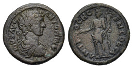 Caracalla (198-217). Pisidia, Antioch. Æ (23mm, 5.50g). Laureate, draped and cuirassed bust r. R/ Tyche of Antioch standing l., holding branch and cor...