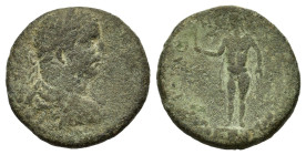 Caracalla (198-217). Uncertain mint. Æ (24mm, 7.60g). Laureate, draped and cuirassed bust r. R/ Apollo(?) standing l. Fine