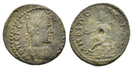 Macrinus (217-218). Macedon, Amphipolis. Æ (23mm, 6.09g). Laureate and cuirassed bust r. R/ Tyche seated l., holding patera in r. hand. SNG ANS 200. N...