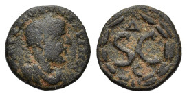 Macrinus (217-218). Seleucis and Pieria. Antioch. Æ (17.5mm, 3.20g). Laureate, draped and cuirassed bust r. R/ S • C; Δ above, Є below; all within lau...