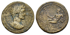 Elagabalus ? (218-222). Pisidia, Antioch. Æ (28mm, 12.30g). Radiate, draped and cuirassed bust r. R/ The river-god Anthios reclining l. on urn, holdin...