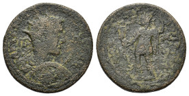 Gordian III (238-244). Cilicia, Tarsus. Æ (37mm, 27.90g). Radiate and cuirassed bust r., holding spear and shield. R/ Gordian III, radiate, in militar...