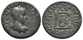 Philip II (Caesar, 244-247). Pamphylia, Perge. Æ (27mm, 14.14g, 11h). Laureate, draped and cuirassed bust r. R/ Distyle temple, with eagle in pediment...