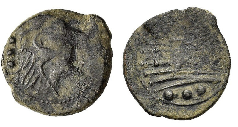 Anonymous, Rome, after 211 BC. Unofficial Æ Quadrans (18mm, 3.00g). Head of Herc...