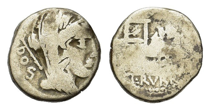 L. Rubrius Dossenus, Rome, 87 BC. AR Denarius (16mm, 3.40g). Veiled head of Juno...