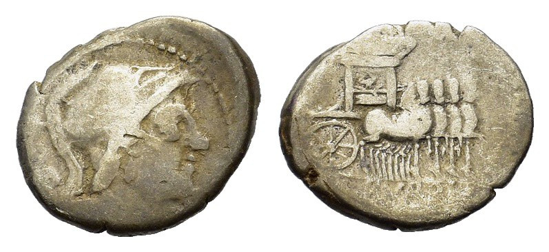 L. Rubrius Dossenus, Rome, 87 BC. AR Denarius (19mm, 3.60g). Helmeted bust of Mi...