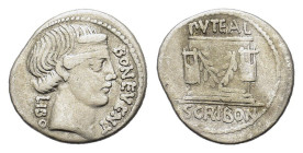 L. Scribonius Libo. 62 B.C. AR Denarius (17mm, 3.60g). Rome. Obv/ Diademed head of Bonus Eventus r. R/ Puteal Scribonianum (Scribonian wellhead), deco...