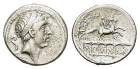 L. Marcius Philippus, Rome, 57 BC. AR Denarius (18mm, 3.68g). Diademed head of Ancus Marcius r.; lituus to l. R/ Equestrian statue r. on aqueduct; flo...