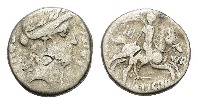 A. Licinius Nerva, Rome, c. 47 BC, AR Denarius (15mm, 3.60g). Laureate head of F...