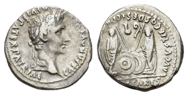 Augustus (27 BC-AD 14). AR Denarius (19mm, 3.60g). Lugdunum, 2 BC-AD 4. Laureate...