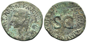 Augustus (27 BC-AD 14). Æ As (29mm, 9.76g, 6h). Rome, AD 11-2. Bare head l. R/ Legend around large SC. RIC I 471. Green patina, Good Fine