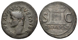 Divus Augustus (died AD 14). Æ As (30mm, 10.50g). Rome, c. 22/23-30. Radiate head l. R/ Altar-enclosure with double panelled door. RIC I 81 (Tiberius)...