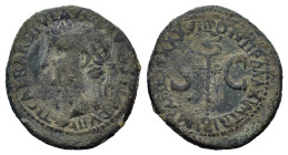 Tiberius (14-37). Æ As (28mm, 10.90g). Rome, 35-6. Laureate head l. R/ Vertical winged caduceus. RIC I 59. Good Fine