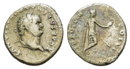 Titus (79-81). AR Denarius (17.5mm, 2.70g). Rome, AD 79. Laureate head r. R/ Venus standing r., seen from behind, leaning on low column and holding sc...