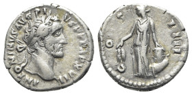 Antoninus Pius (138-161). AR Denarius (17.5mm, 3.11g, 6h). Rome, 152-3. Laureate head r. R/ Annona standing l. holding grain ears and resting hand on ...