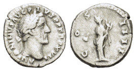 Antoninus Pius (138-161). AR Denarius (17mm, 2.90g). Rome, AD 154. Laureate head r. R/ Vesta standing l., holding simpulum and palladium. RIC II 229a;...