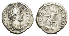 Antoninus Pius (138-161). AR Denarius (17mm, 3.00g). Rome, 159-160. Laureate head r. R/ Roma seated l., holding Victory and spear. RIC III 314; RSC 69...