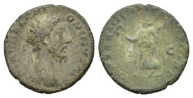 Marcus Aurelius (161-180). Æ As (24mm, 8.00g). Rome, 177-8. Laureate head r. R/ Victory advancing l., holding wreath and palm branch. Cf. RIC III 1234...