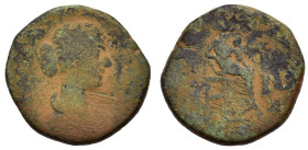 Lucilla (Augusta, 164-182). Æ Sestertius (30mm, 17.60g). Rome, c. 164-9. Draped bust r. R/ Fecunditas seated r., nursing infant; child standing to eit...