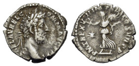 Commodus (177-192). AR Denarius (19mm, 2.80g). Rome, AD 192. Laureate head r. R/ Victory advancing l., holding wreath and palm, star in l. field. RIC ...