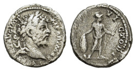 Septimius Severus (193-211). AR Denarius (17mm, 3.10g). Rome, 196-7. Laureate head r. R/ Mars standing r., holding shield in r. hand set on captive, s...