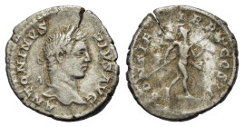 Caracalla (198-217). AR Denarius (19mm, 3.00g). Rome, AD 207. Laureate head r. R/ Mars advancing r., holding spear and trophy. RIC IV 88; RSC 431. Goo...