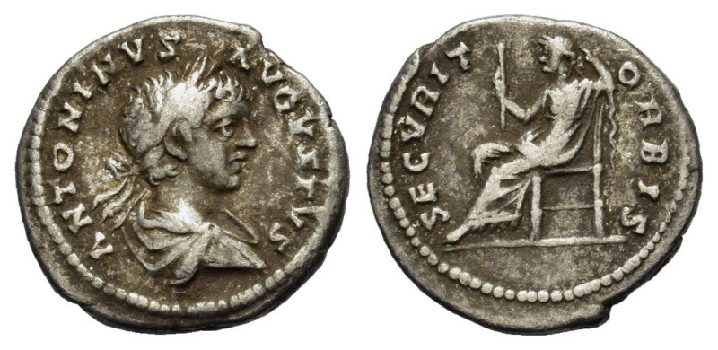 Caracalla (198-217). AR Denarius (19mm, 3.30g). Laodicea, 200-1. Laureate, drape...