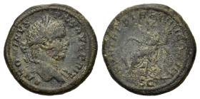 Caracalla (197-217). Æ As (27mm, 12.13g). Rome. Laureate bust r., slight drapery on far shoulder. R/ Fortuna seated l. holding rudder and cornucopia, ...