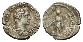 Geta (Caesar, 198-209). AR Denarius (19mm, 2.90g). Rome, 205-8. Bareheaded, draped and cuirassed bust r. R/ Providentia standing l., holding wand and ...