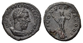 Macrinus (217-218). AR Denarius (20mm, 2.40g). Rome, 217-8. Laureate and cuirassed bust r. R/ Jupiter standing l., holding thunderbolt and sceptre. RI...
