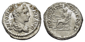 Elagabalus (218-222). AR Denarius (19mm, 2.70g). Rome, AD 205. Laureate and draped bust r. R/ Salus seated l., feeding from patera a serpent coiled ar...