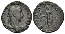 Severus Alexander (222-235). Æ Sestertius (28mm, 16.50g). Rome, AD 232. Laureate bust r., slight drapery. R/ Spes advancing l., holding flower and rai...