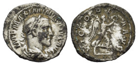 Maximinus I (235-238). AR Denarius (20mm, 3.00g). Rome, AD 236. Laureate, draped and cuirassed bust r. R/ Victory advancing r., holding wreath and pal...