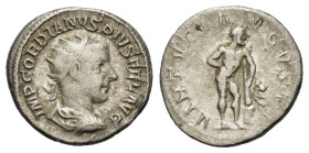 Gordian III (238-244). AR Antoninianus (22mm, 3.80g). Rome, 241-3. Radiate, draped and cuirassed bust r. R/ Hercules standing r., his r. hand on his h...