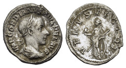 Gordian III (238-244). AR Denarius (18.5mm, 3.50g). Rome, AD 240. Laureate, draped and cuirassed bust r. R/ Venus standing l., holding helmet and scep...