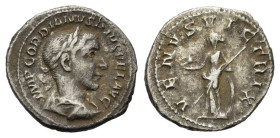 Gordian III (238-244). AR Denarius (20mm, 3.20g). Rome, AD 240. Laureate, draped and cuirassed bust r. R/ Venus standing l., holding helmet and sceptr...