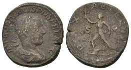 Gordian III (238-244). Æ Sestertius (30mm, 21.80g). Rome, AD 240. Laureate, draped and cuirassed bust r. R/ Pax advancing l., holding olive branch and...