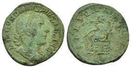 Gordian III (238-244). Æ Sestertius (30mm, 18.40g). Rome, 243-4. Laureate, draped and cuirassed bust r. R/ Fortuna seated l., holding rudder and cornu...