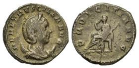 Herennia Etruscilla (Augusta, 249-251). AR Antoninianus (21.5mm, 4.40g). Rome, AD 250. Draped bust r., wearing stephane, set on crescent. R/ Pudicitia...