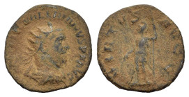 Valerian I (253-260). Antoninianus (21mm, 2.80g). Viminacium. Radiate, draped and cuirassed bust r. R/ Virtus standing l., holding shield and spear. R...