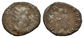 Valerian I (253-260). AR Antoninianus (21mm, 3.50g). Antioch, 254. Radiate and draped bust r. R/ Emperor standing l., sacrificing at altar, holding ba...