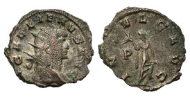 Gallienus (253-268). Antoninianus (22mm, 3.60g). Rome, 265-7. Radiate head r. R/ Indulgentia walking l., holding flower in r. hand, raising the hem of...