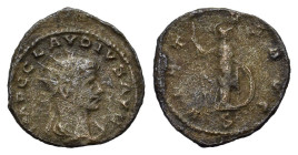 Claudius II (268-270). Radiate (20mm, 2.70g). Antioch, AD 268. Radiate, draped and cuirassed bust r. R/ Minerva standing r., resting hand on shield, h...